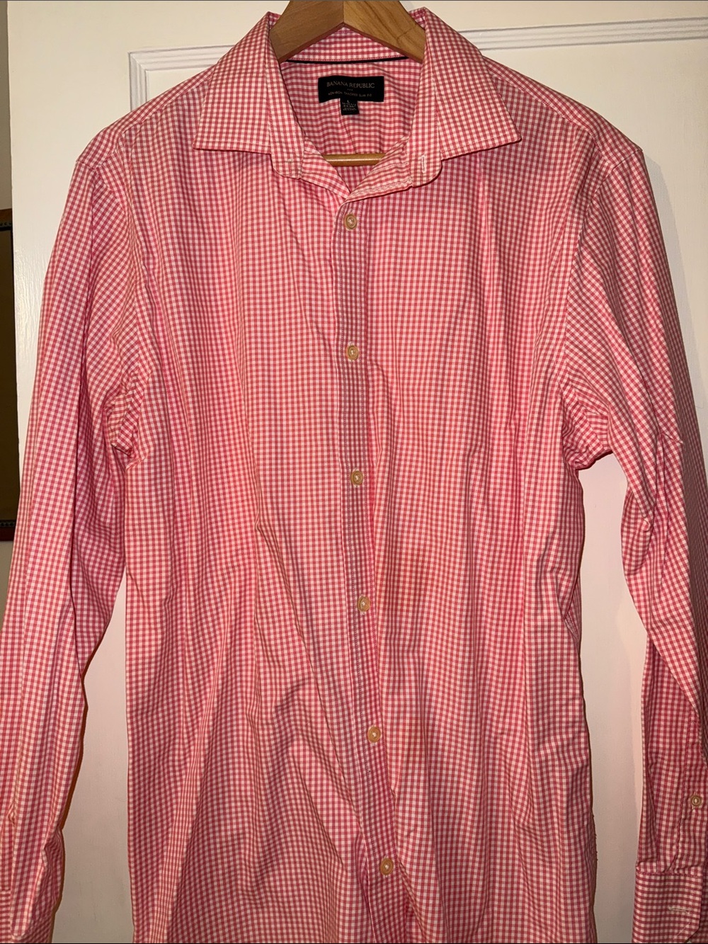 Banana Republic Pink Gingham Long-Sleeve Dress Shirt